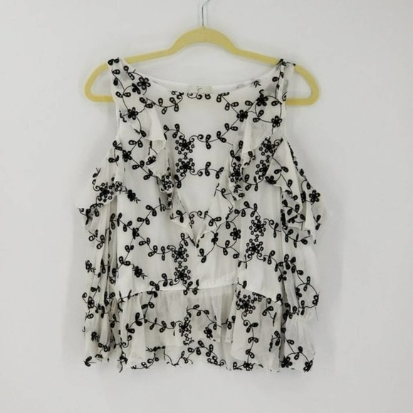 Joie Carylton Eyelet Embroidered Silk Cold Shoulder Bell Cuff Blouse Top Size L - Picture 4 of 7